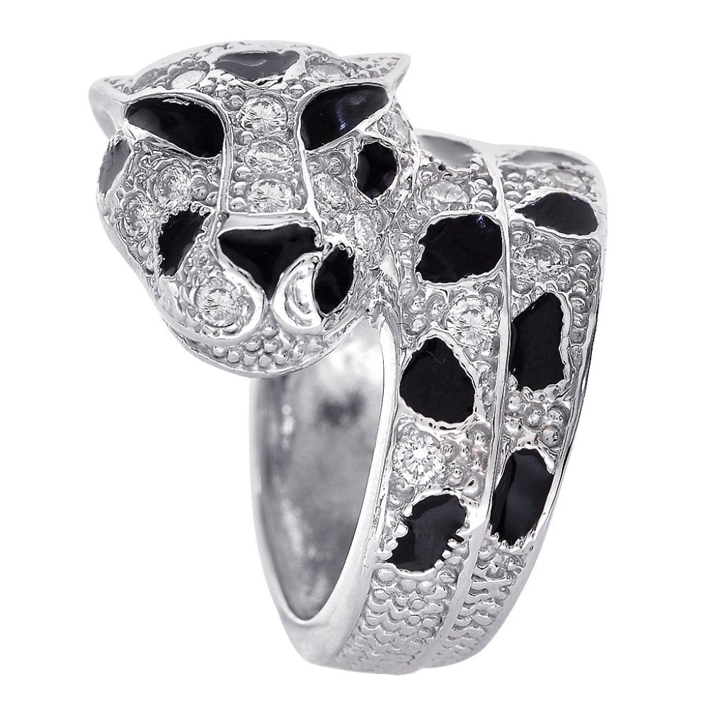 1.00 Carat Diamonds & Black Enamel Panther Ring